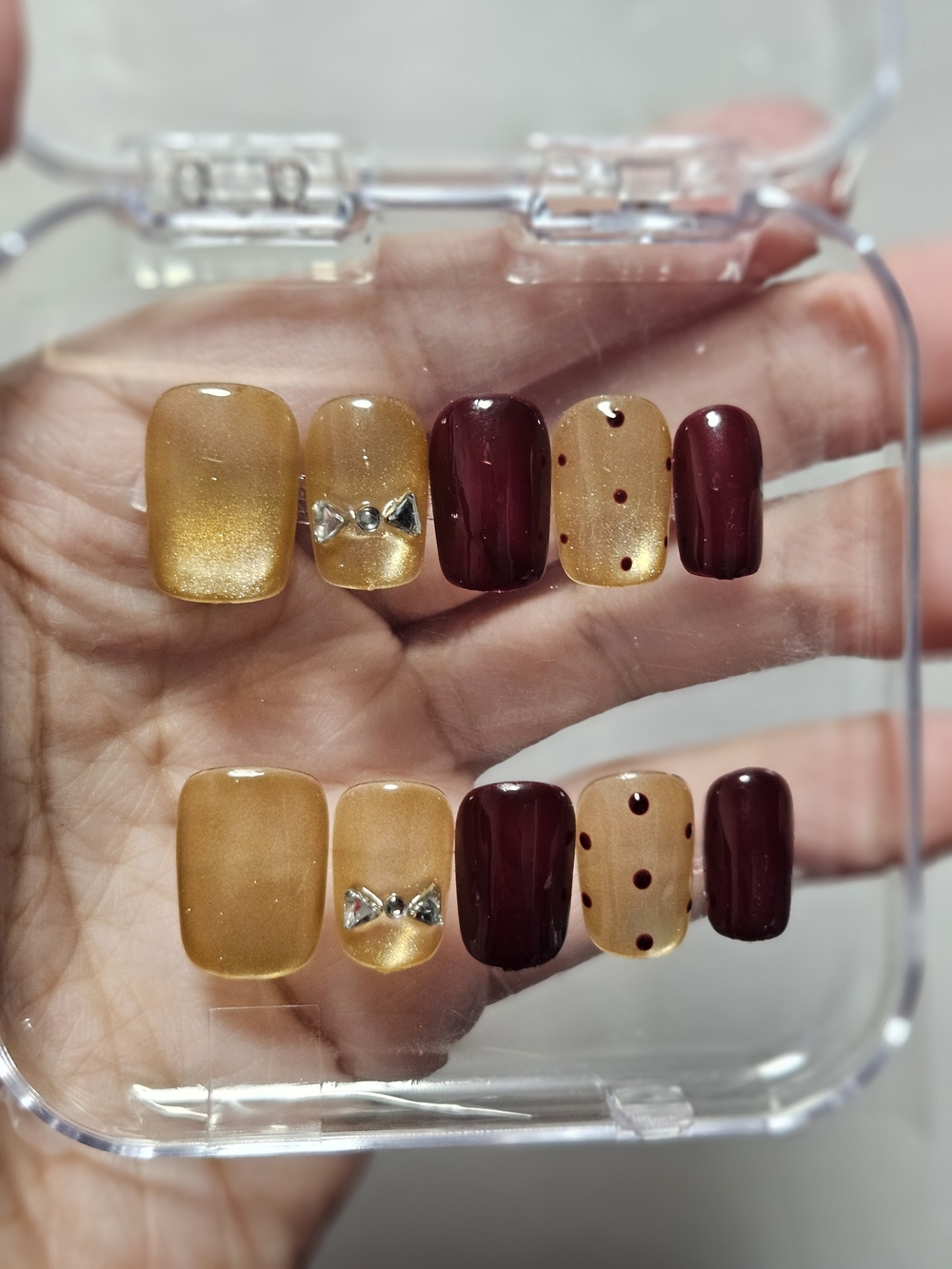Gold & Burgundy Press-On Nail Set Size Medium